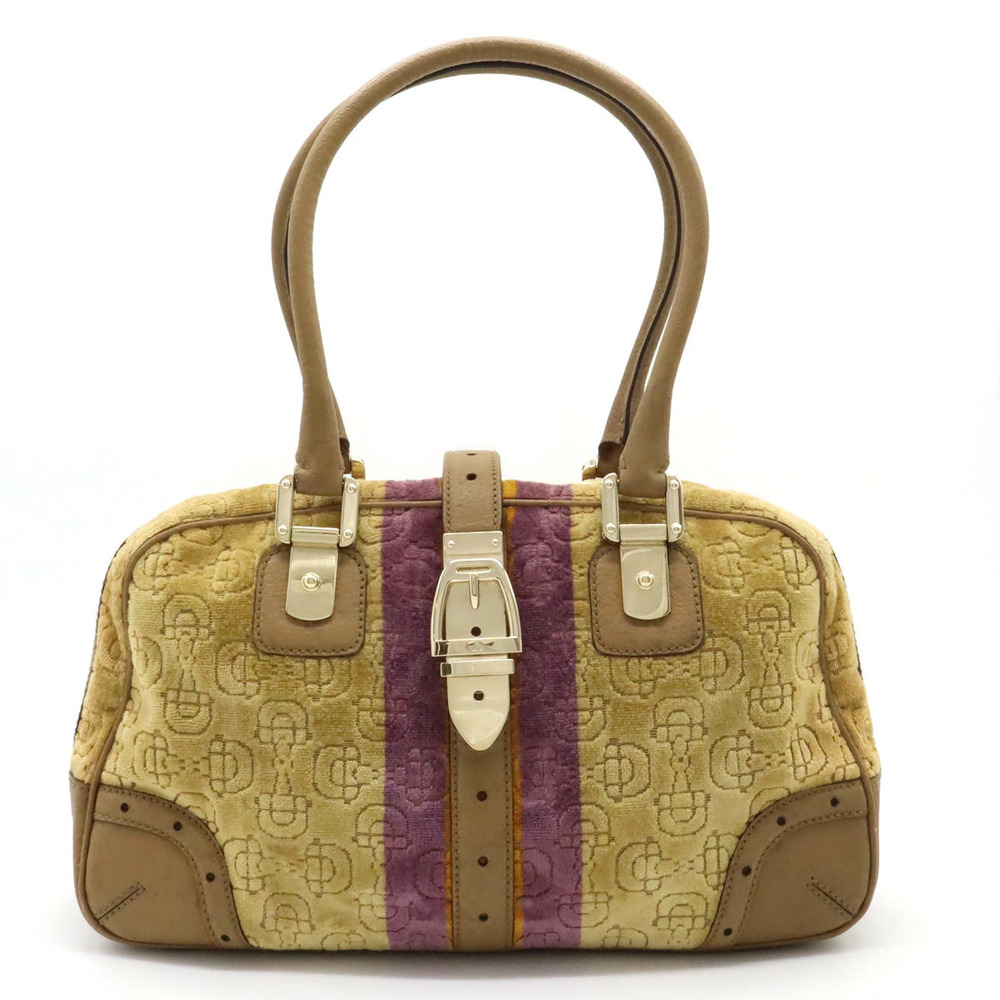 Gucci Horsebit Shoulder Bag Hobo Boston Velour Leather Beige Cream Purple